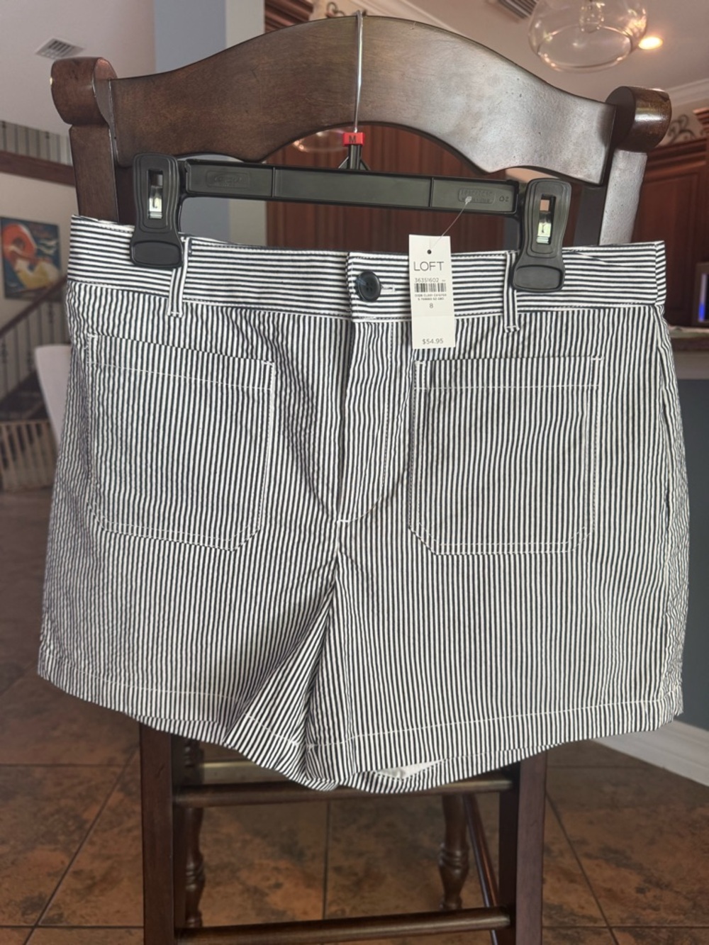 LOFT The Palmer Short Navy and White Striped Cotton Blend Shorts